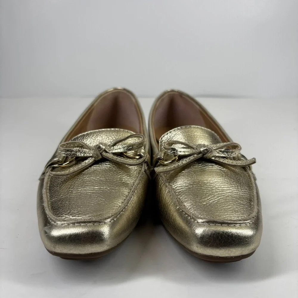 Talbots Women's US 7M Metallic Gold Leather Bow Tie Slip-On Loafers‎ Flats Shoes